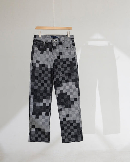 250404 New high-quality black checkered jeans