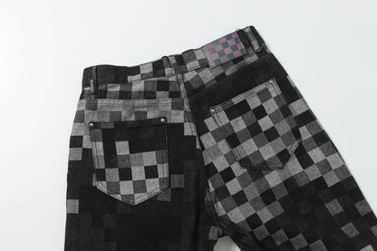 250404New high-quality black checkered denim shorts