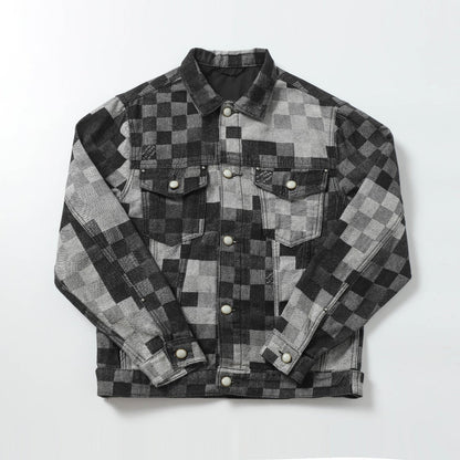 250404 New high-quality black checkered denim jacket