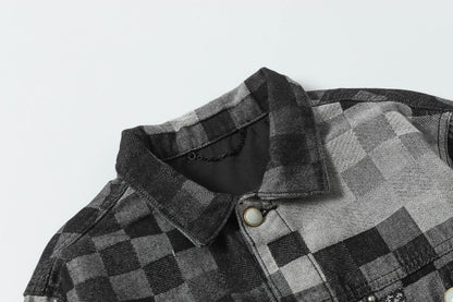 250404 New high-quality black checkered denim jacket