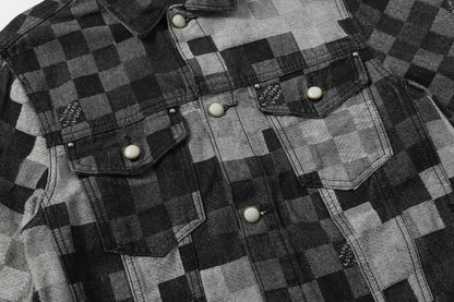 250404 New high-quality black checkered denim jacket