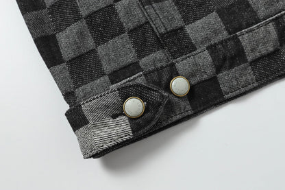 250404 New high-quality black checkered denim jacket