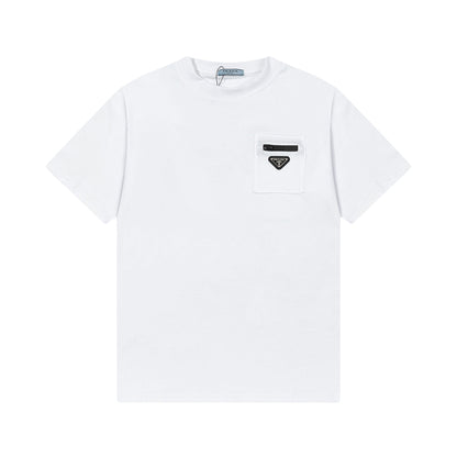250408 New high-quality metal triangular label casual T-shirt