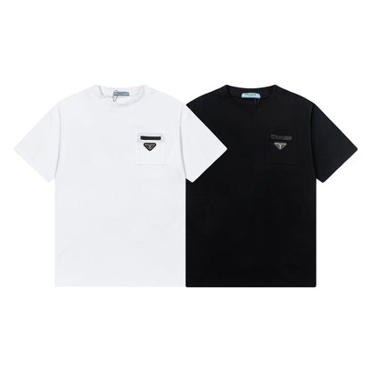 250408 New high-quality metal triangular label casual T-shirt