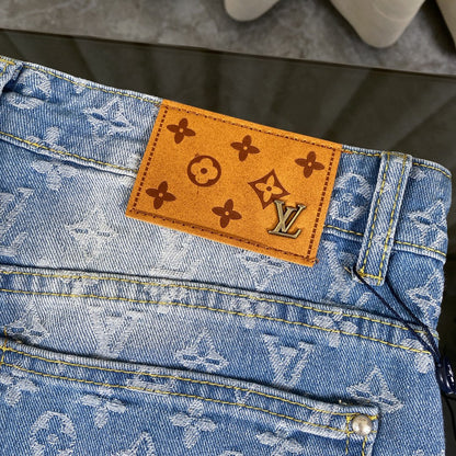 250408 New high-quality classic washed blue embossed jacquard jeans