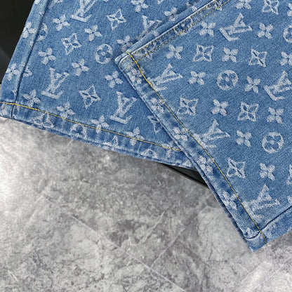 250408 New high-quality classic washed blue embossed jacquard jeans