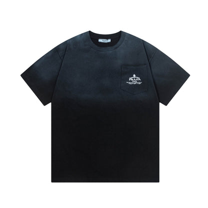 250408 New high-quality pocket letter hand-sprayed T-shirt