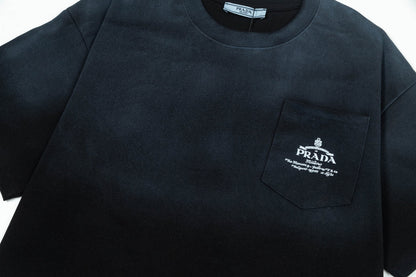 250408 New high-quality pocket letter hand-sprayed T-shirt