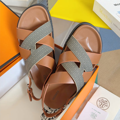 250501 New top-of-the-line simple cross-woven strap slippers