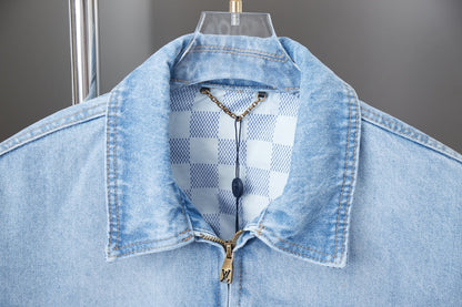 250513 New zipper-embroidered letter denim jacket