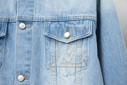 250513 New zipper-embroidered letter denim jacket