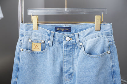 250513 New zippered embroidered letter denim trousers