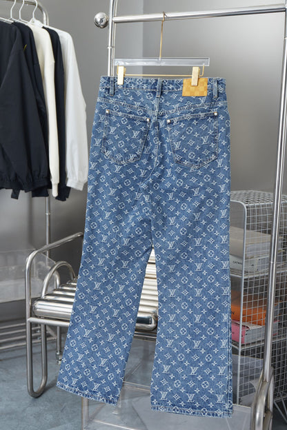 250513 Classic casual retro lettered denim trousers