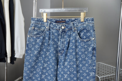 250513 Classic casual retro lettered denim trousers