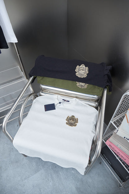 250513 New checkered jacquard crown embroidered T-shirt