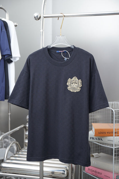 250513 New checkered jacquard crown embroidered T-shirt