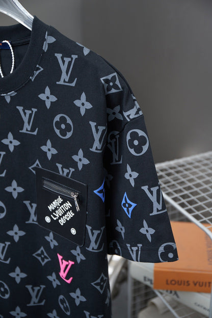 250513 New full-bottom printed veneered zipper T-shirt