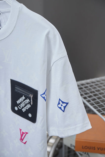 250513 New full-bottom printed veneered zipper T-shirt