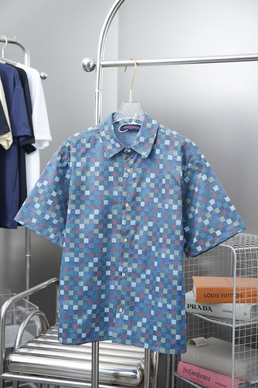 250520 New high-quality checkered Mosaic denim shirt