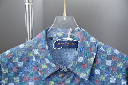 250520 New high-quality checkered Mosaic denim shirt