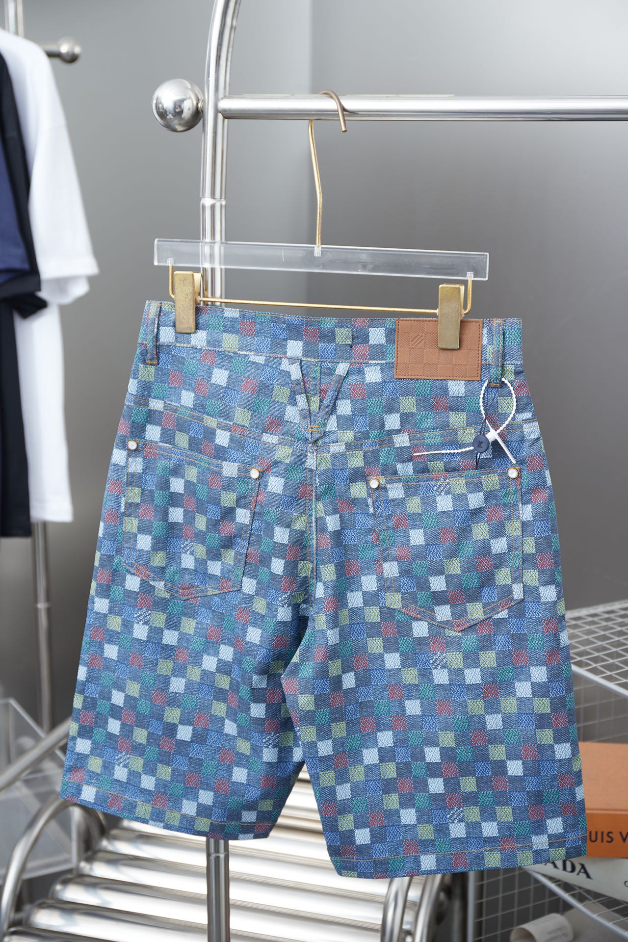 250520 New high-quality checkered Mosaic denim shorts