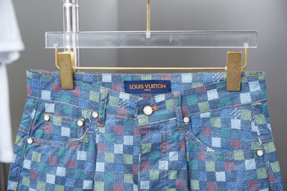 250520 New high-quality checkered Mosaic denim shorts