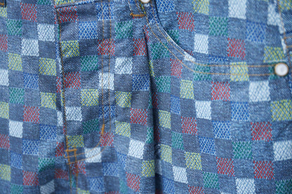 250520 New high-quality checkered Mosaic denim shorts