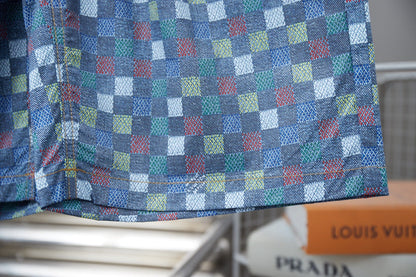 250520 New high-quality checkered Mosaic denim shorts