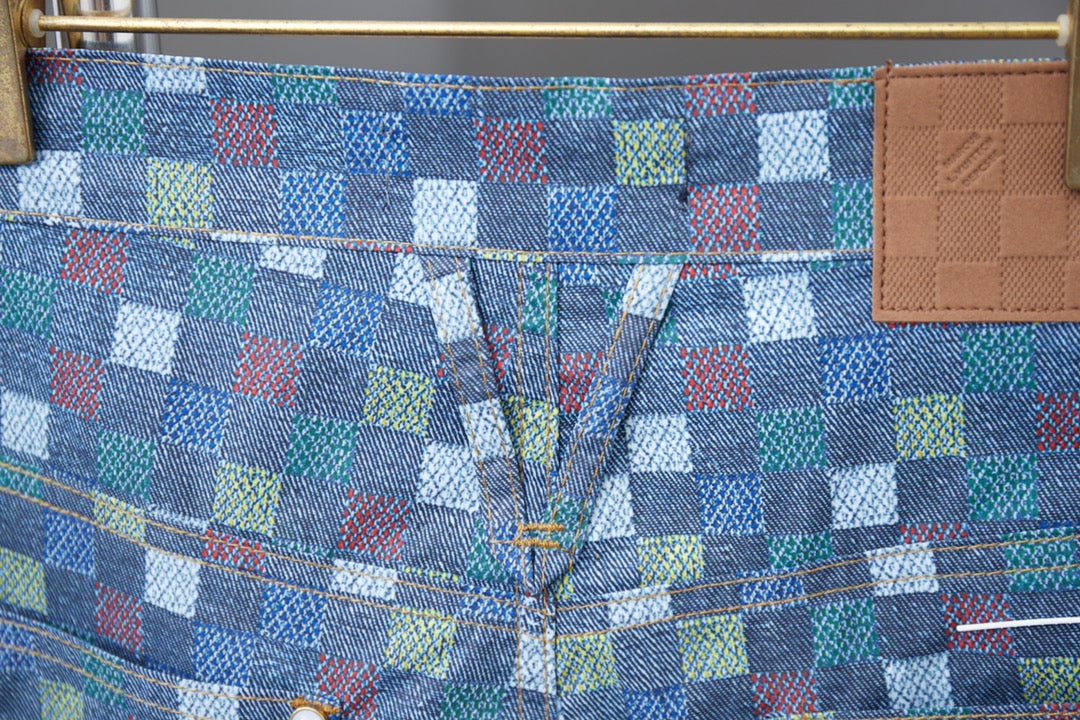 250520 New high-quality checkered Mosaic denim shorts
