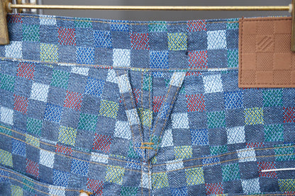 250520 New high-quality checkered Mosaic denim shorts