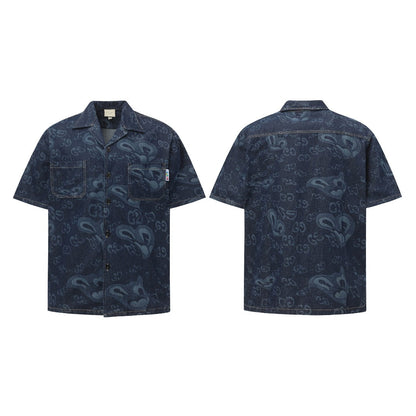250520 New heart-shaped jacquard denim shirt