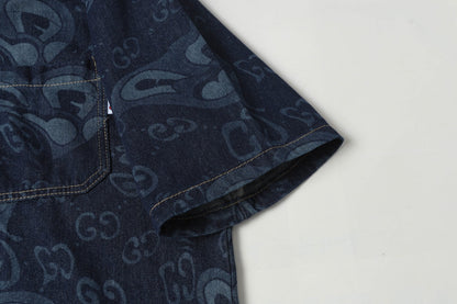 250520 New heart-shaped jacquard denim shirt