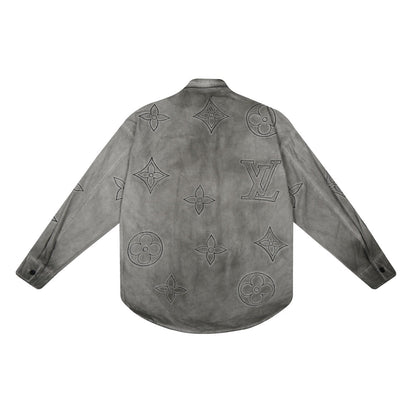 250520 New flower-position heavy industry color-blocking encrypted satin shirt