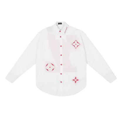 250520 New flower-cut patterned color-blocking encrypted satin shirt