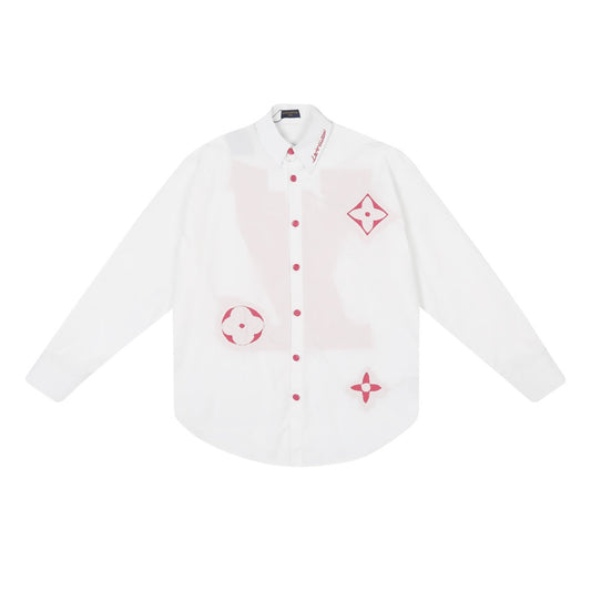 250520 New flower-cut patterned color-blocking encrypted satin shirt