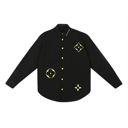 250520 New flower-cut patterned color-blocking encrypted satin shirt