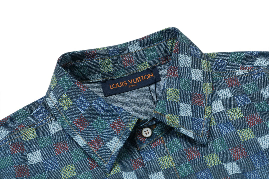 250520 New Mosaic color checkered jacquard T-shirt