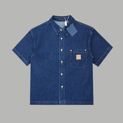 250527 New back flocking Earth denim waistcoat shirt