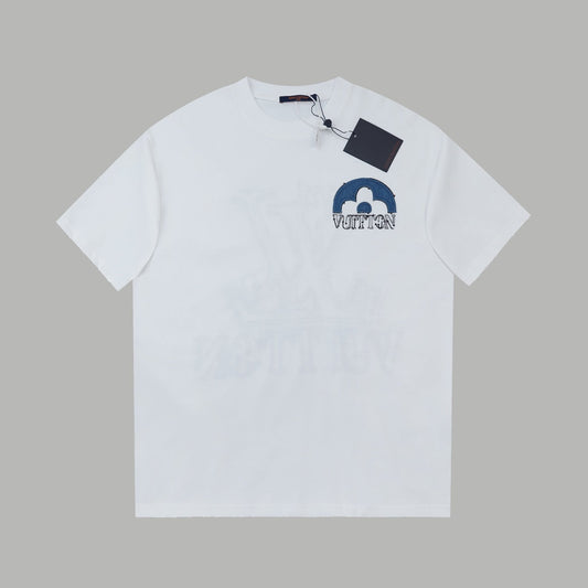 250527 New denim patchwork and embroidery T-shirt