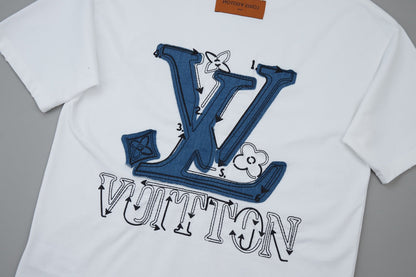 250527 New denim patchwork and embroidery T-shirt