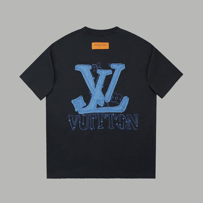 250527 New denim patchwork and embroidery T-shirt