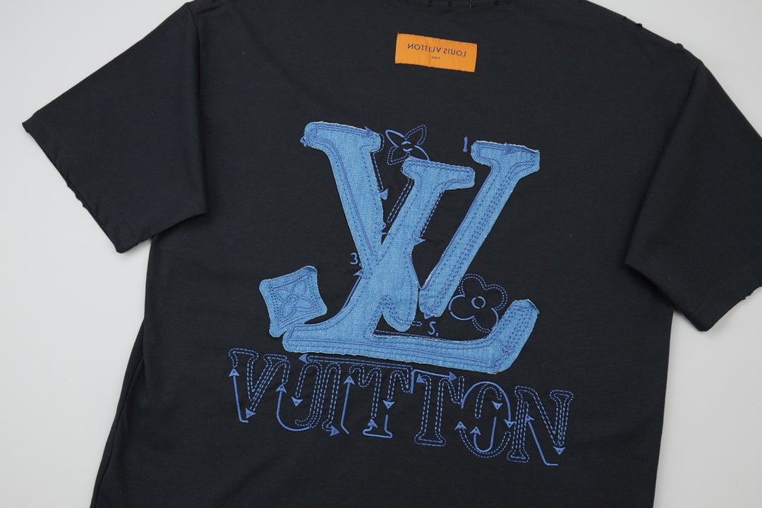 250527 New denim patchwork and embroidery T-shirt