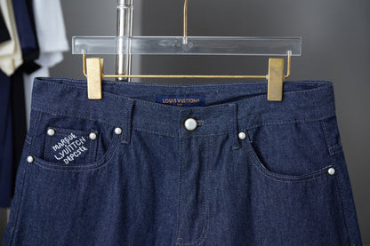 250604 New high-end letter-embroidered denim shorts