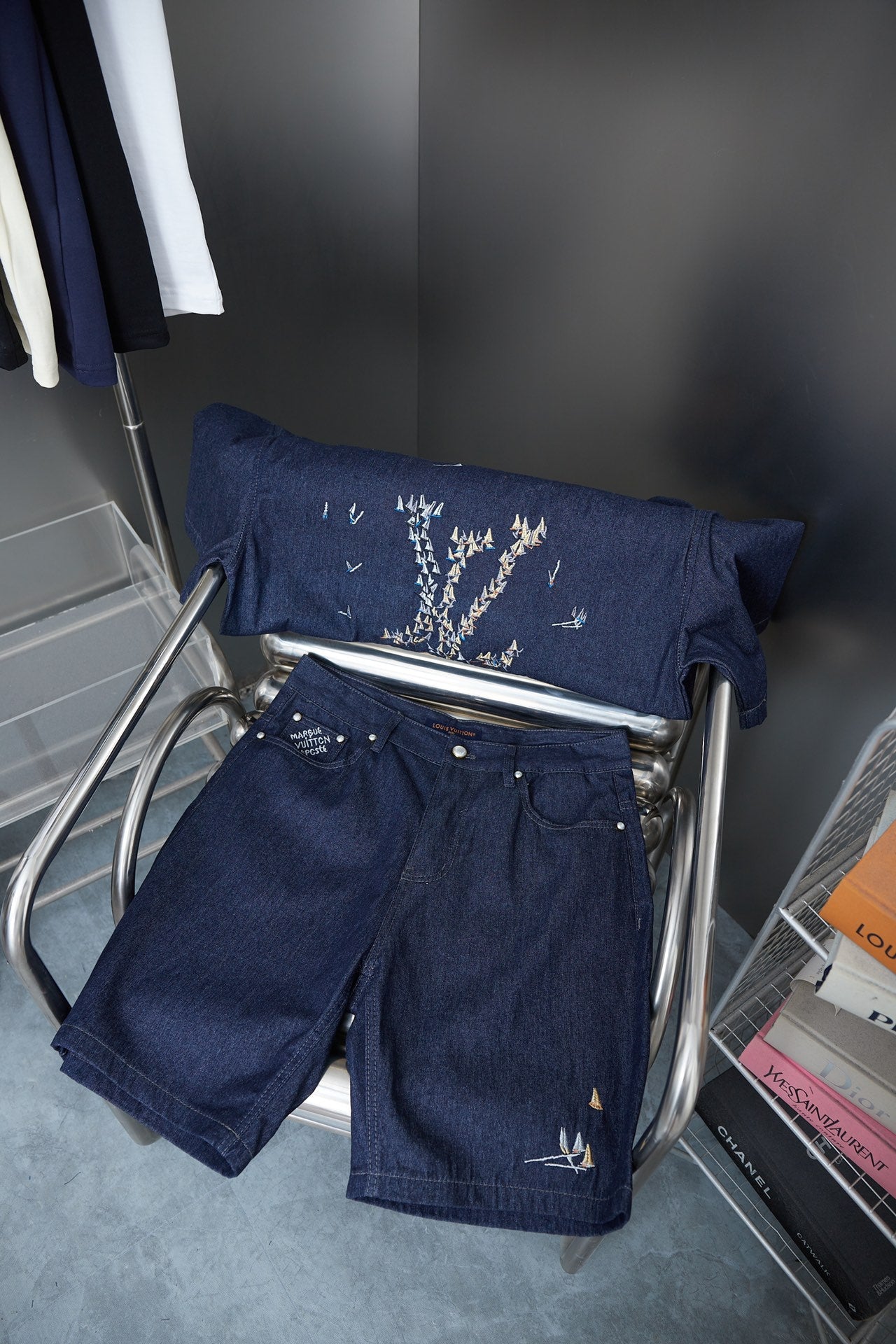 250604 New high-end letter-embroidered denim shorts