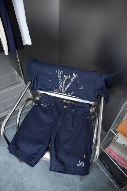 250604 New high-end letter-embroidered denim shorts