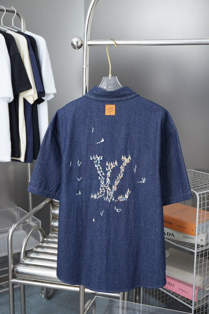 250604 New high-end letter embroidery denim shirt waistcoat