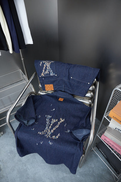 250604 New high-end letter embroidery denim shirt waistcoat