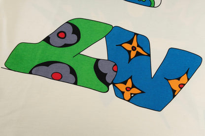 250604 New front and rear printed locomotive flame graffiti T-shirt