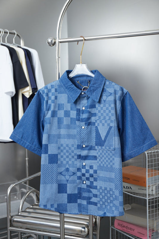 250604 New high-quality Mosaic checkered denim vest shirt