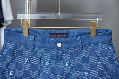 250604 New high-quality Mosaic checkered denim shorts